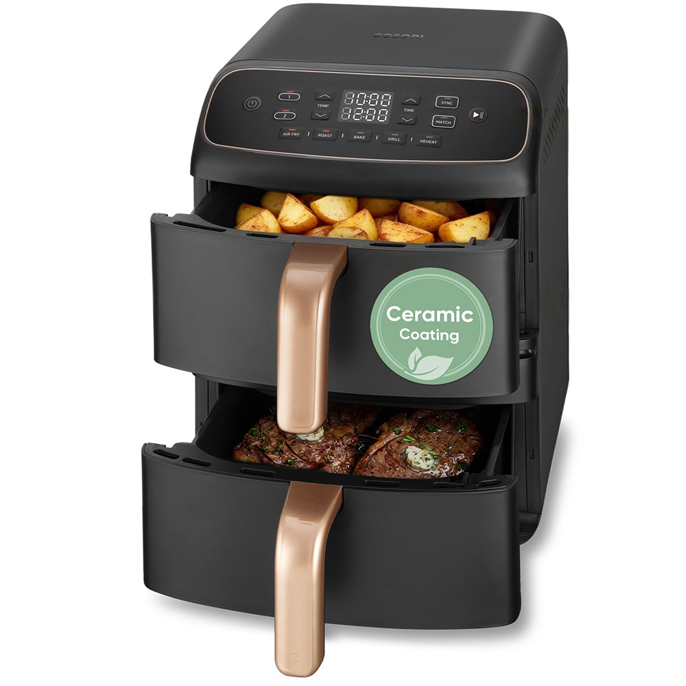 Friteuza cu aer cald dubla COSORI Turbo Tower Compact CAF-DC861-CEUR, 8.6l, 2630W, negru-auriu