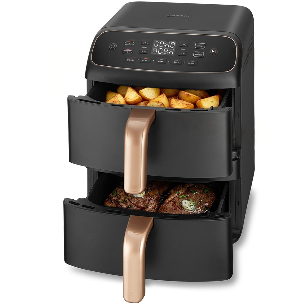 Friteuza cu aer cald dubla COSORI Turbo Tower Compact CAF-DC861-CEUR, 8.6l, 2630W, negru-auriu