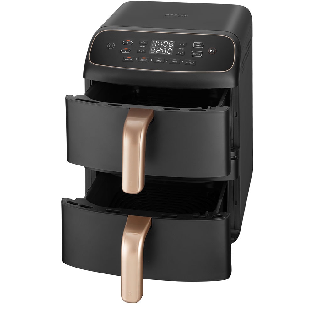 Friteuza cu aer cald dubla COSORI Turbo Tower Compact CAF-DC861-CEUR, 8.6l, 2630W, negru-auriu