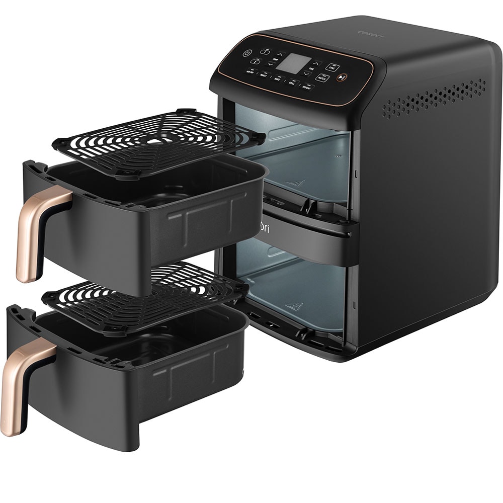 Friteuza cu aer cald dubla COSORI Turbo Tower Compact CAF-DC861-CEUR, 8.6l, 2630W, negru-auriu