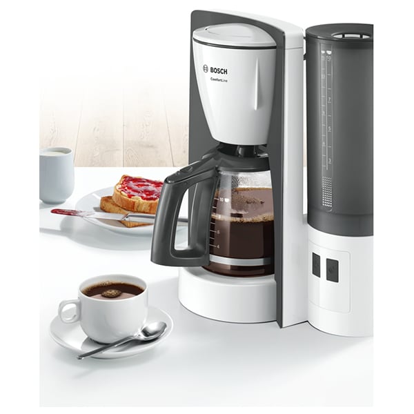 Cafetiera BOSCH ComfortLine TKA6A041, 1.25l, 1200W, 15 cesti, alb-gri inchis