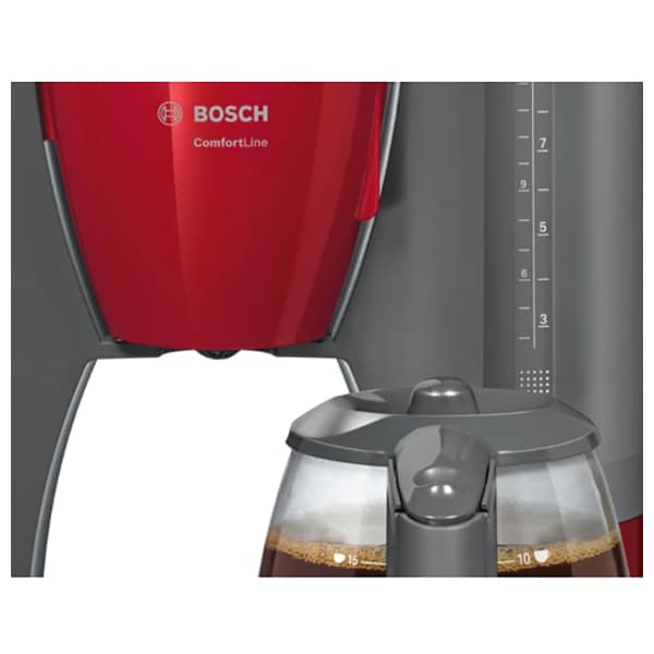 Cafetiera BOSCH ComfortLine TKA6A044, 1.25l, 1200W, 15 cesti, rosu-gri inchis