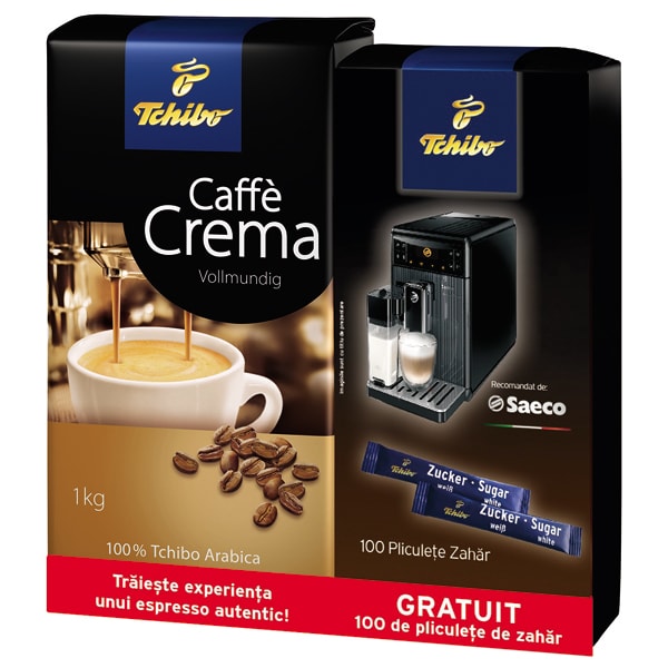 Cafea boabe TCHIBO Espresso Caffe Crema, 1000g + 100 plicute zahar