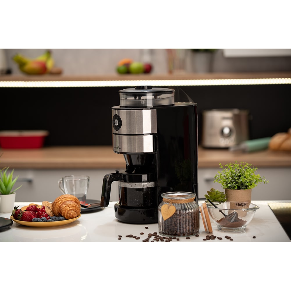 Cafetiera cu rasnita MYRIA MY4444, 0.8l, 820W, 6 cesti, argintiu-negru
