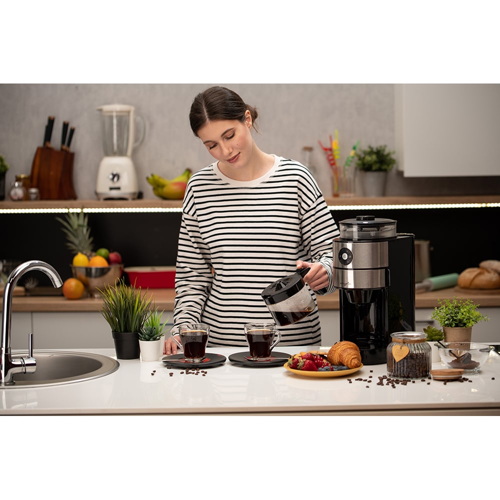 Cafetiera cu rasnita MYRIA MY4444, 0.8l, 820W, 6 cesti, argintiu-negru