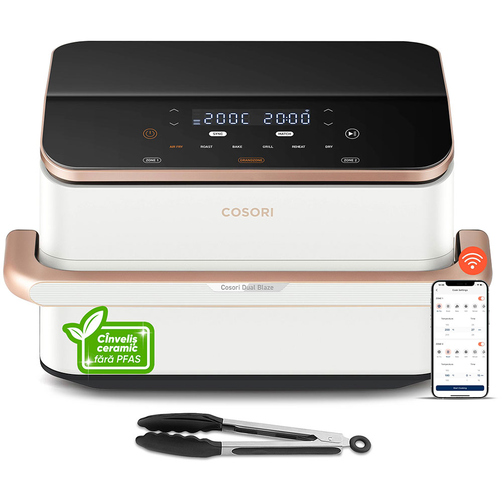 Friteuza cu aer cald dubla COSORI CAF-TF101S-WEUR-277A, 10l, 2800W, alb-auriu