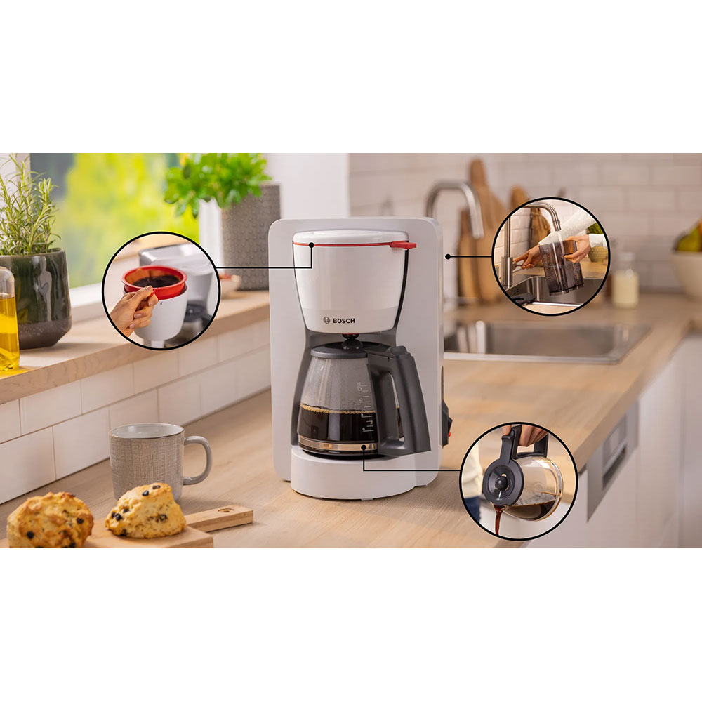 Cafetiera BOSCH MyMoment TKA2M111, 1.4l, 1200W, 15 cesti, alb-gri inchis