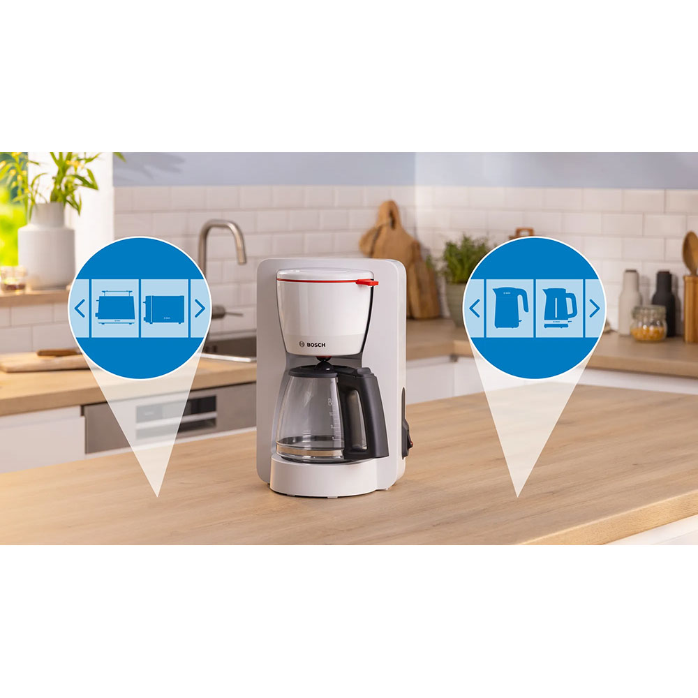 Cafetiera BOSCH MyMoment TKA2M111, 1.4l, 1200W, 15 cesti, alb-gri inchis