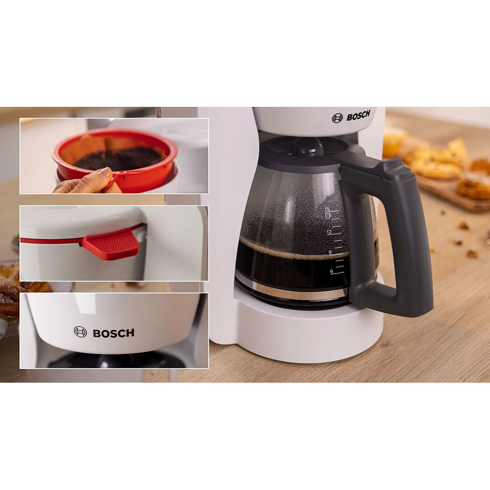 Cafetiera BOSCH MyMoment TKA2M111, 1.4l, 1200W, 15 cesti, alb-gri inchis