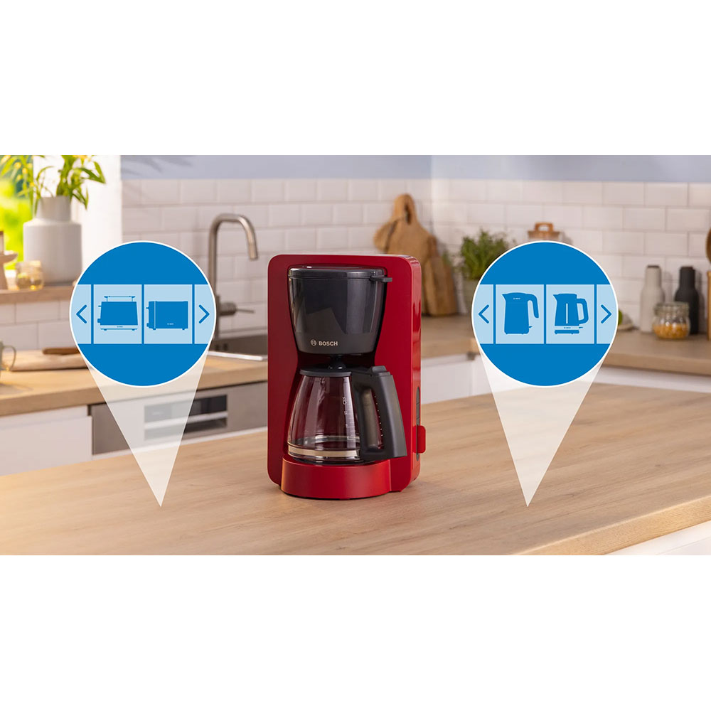 Cafetiera BOSCH MyMoment TKA3M134, 1.4l, 1200W, 15 cesti, rosu-gri inchis