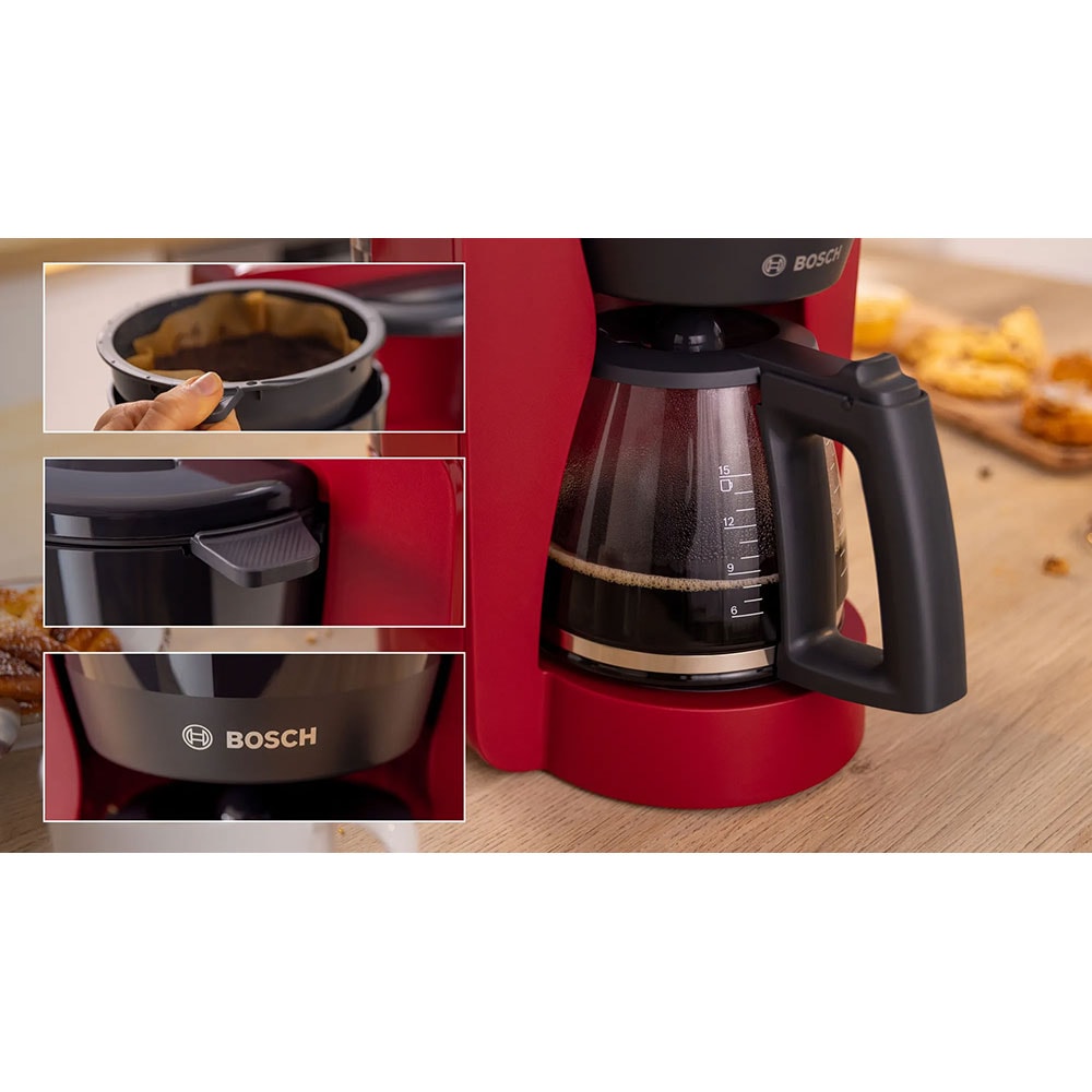 Cafetiera BOSCH MyMoment TKA3M134, 1.4l, 1200W, 15 cesti, rosu-gri inchis