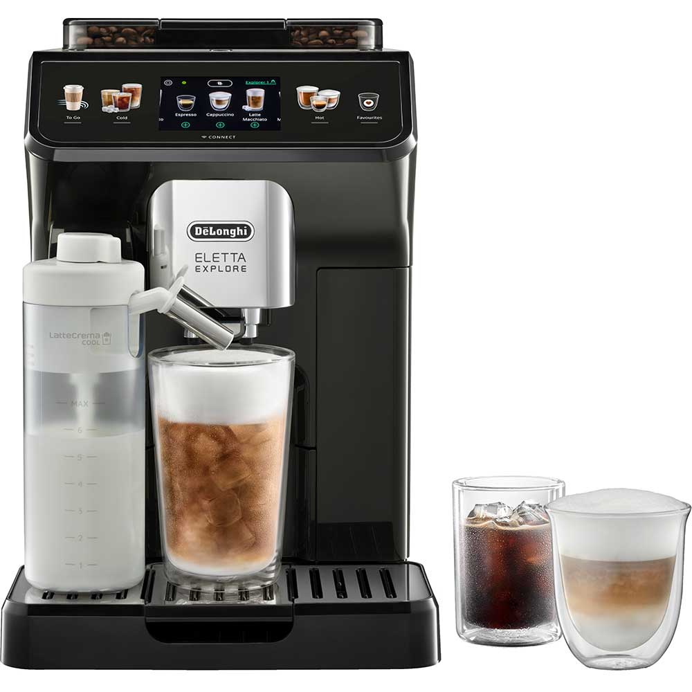 Espressor automat DELONGHI Eletta Explore ECAM 450.65.G, 1.8l, 1450W, 19 bar, 50+bauturi calde si reci, gri inchis-negru