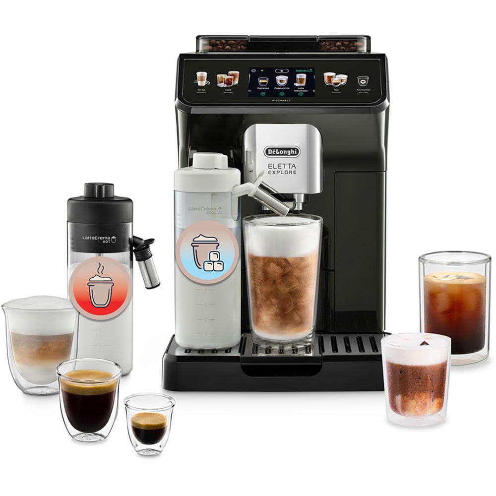 Espressor automat DELONGHI Eletta Explore ECAM 450.65.G, 1.8l, 1450W, 19 bar, 50+bauturi calde si reci, gri inchis-negru
