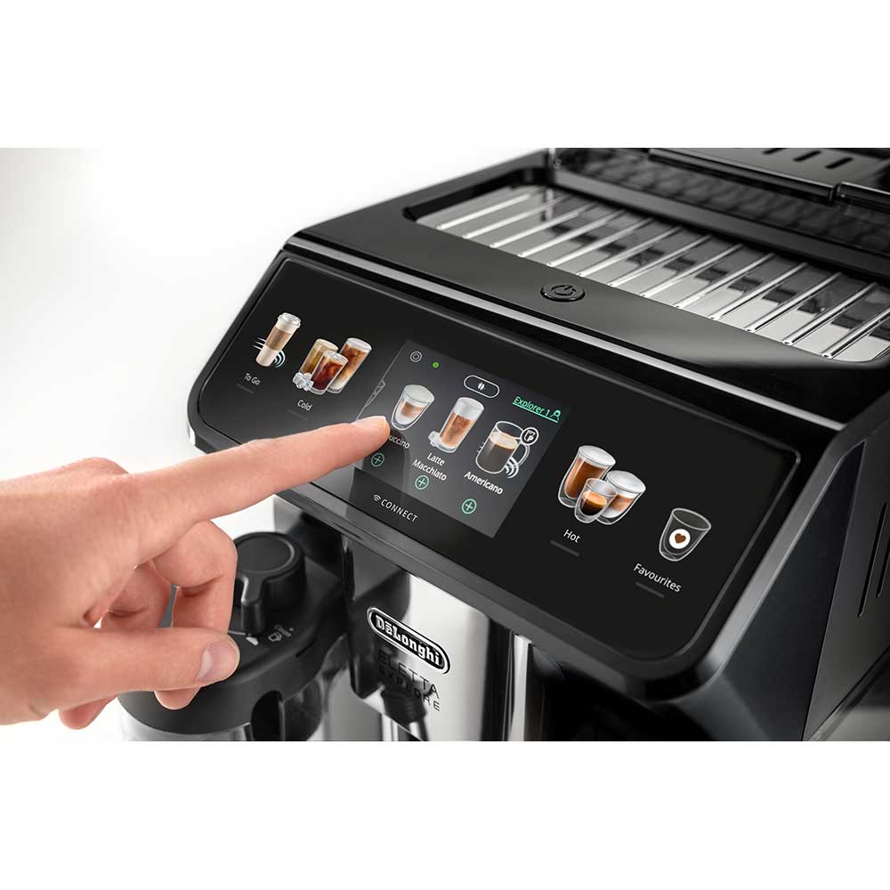 Espressor automat DELONGHI Eletta Explore ECAM 450.65.G, 1.8l, 1450W, 19 bar, 50+bauturi calde si reci, gri inchis-negru