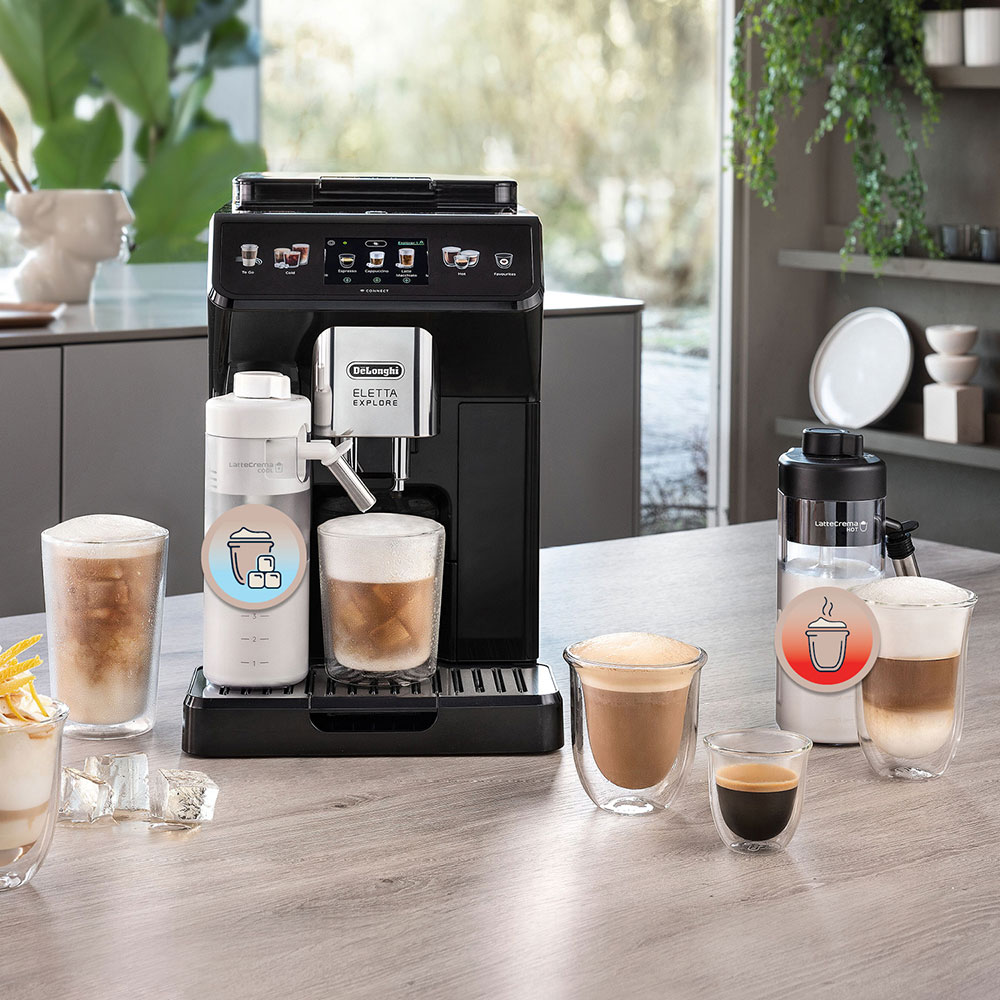 Espressor automat DELONGHI Eletta Explore ECAM 450.65.G, 1.8l, 1450W, 19 bar, 50+bauturi calde si reci, gri inchis-negru