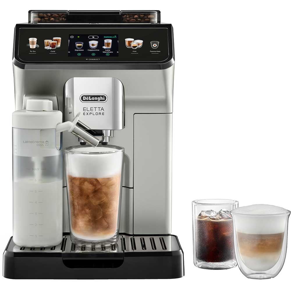 Espressor automat DELONGHI Eletta Explore ECAM 450.65.S, 1.8l, 1450W, 19 bar, 50+bauturi calde si reci, argintiu-negru