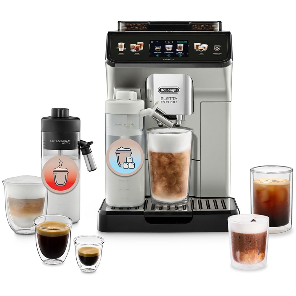 Espressor automat DELONGHI Eletta Explore ECAM 450.65.S, 1.8l, 1450W, 19 bar, 50+bauturi calde si reci, argintiu-negru