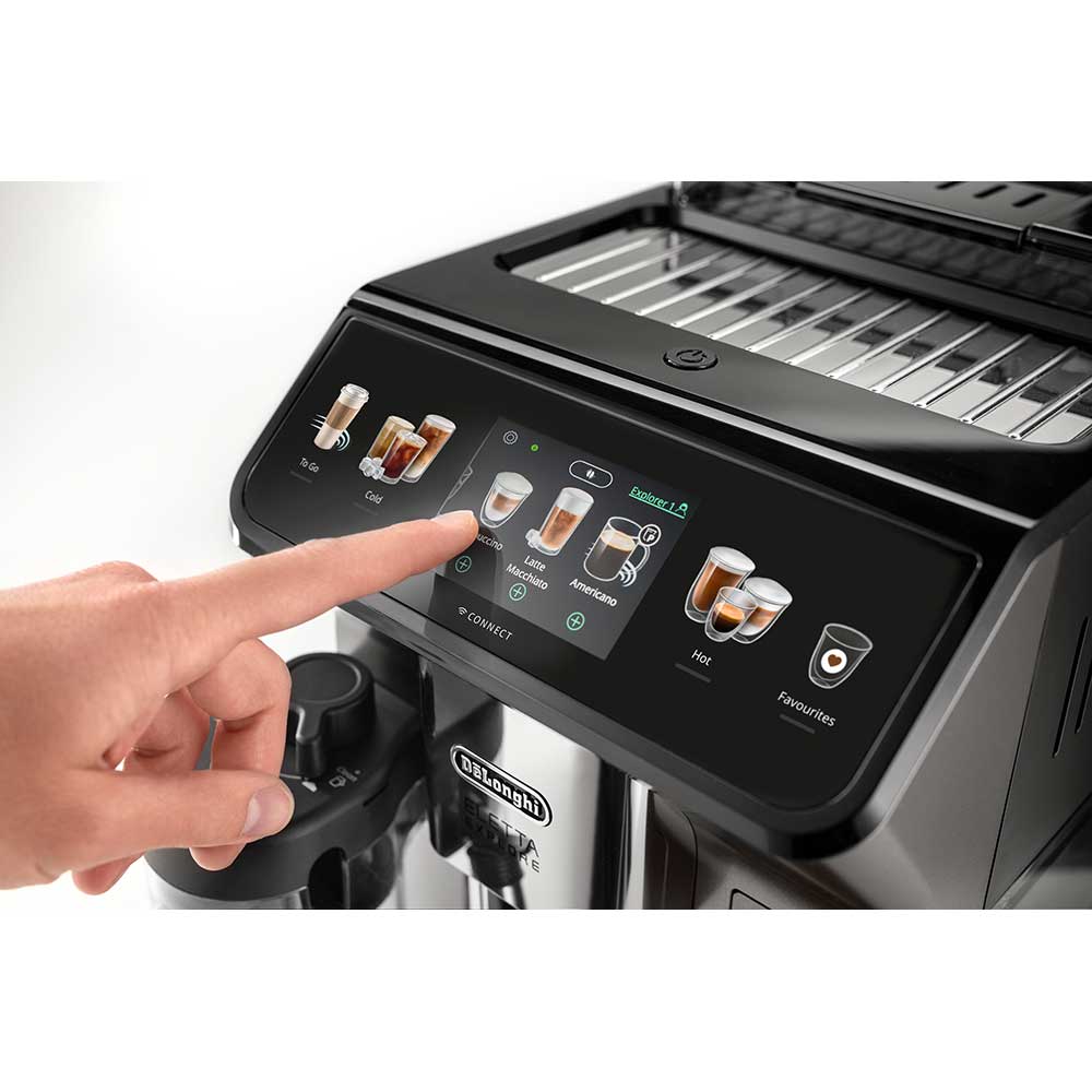 Espressor automat DELONGHI Eletta Explore ECAM 450.86.T, 1.8l, 1450W, 19 bar, 50+bauturi calde si reci, argintiu inchis-negru