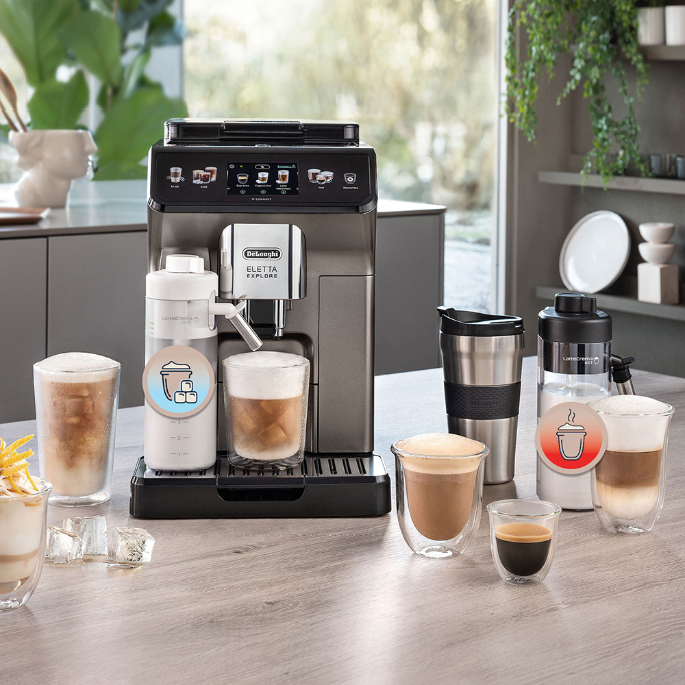 Espressor automat DELONGHI Eletta Explore ECAM 450.86.T, 1.8l, 1450W, 19 bar, 50+bauturi calde si reci, argintiu inchis-negru