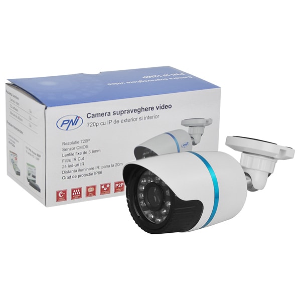 Camera supraveghere exterior/interior PNI IP12MP, HD 720p, IR, Internet, Night Vision, alb