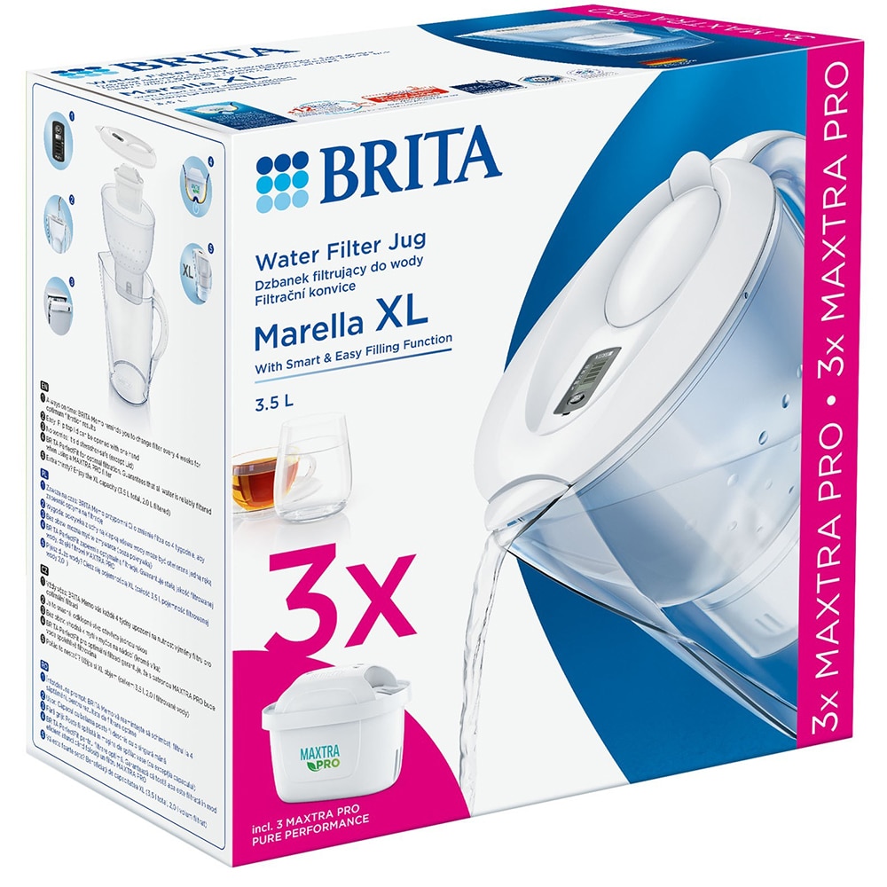 Cana filtranta BRITA Marella XL + 3 filtre Maxtra Pro BR1052782, 3.5l, alb-transparent