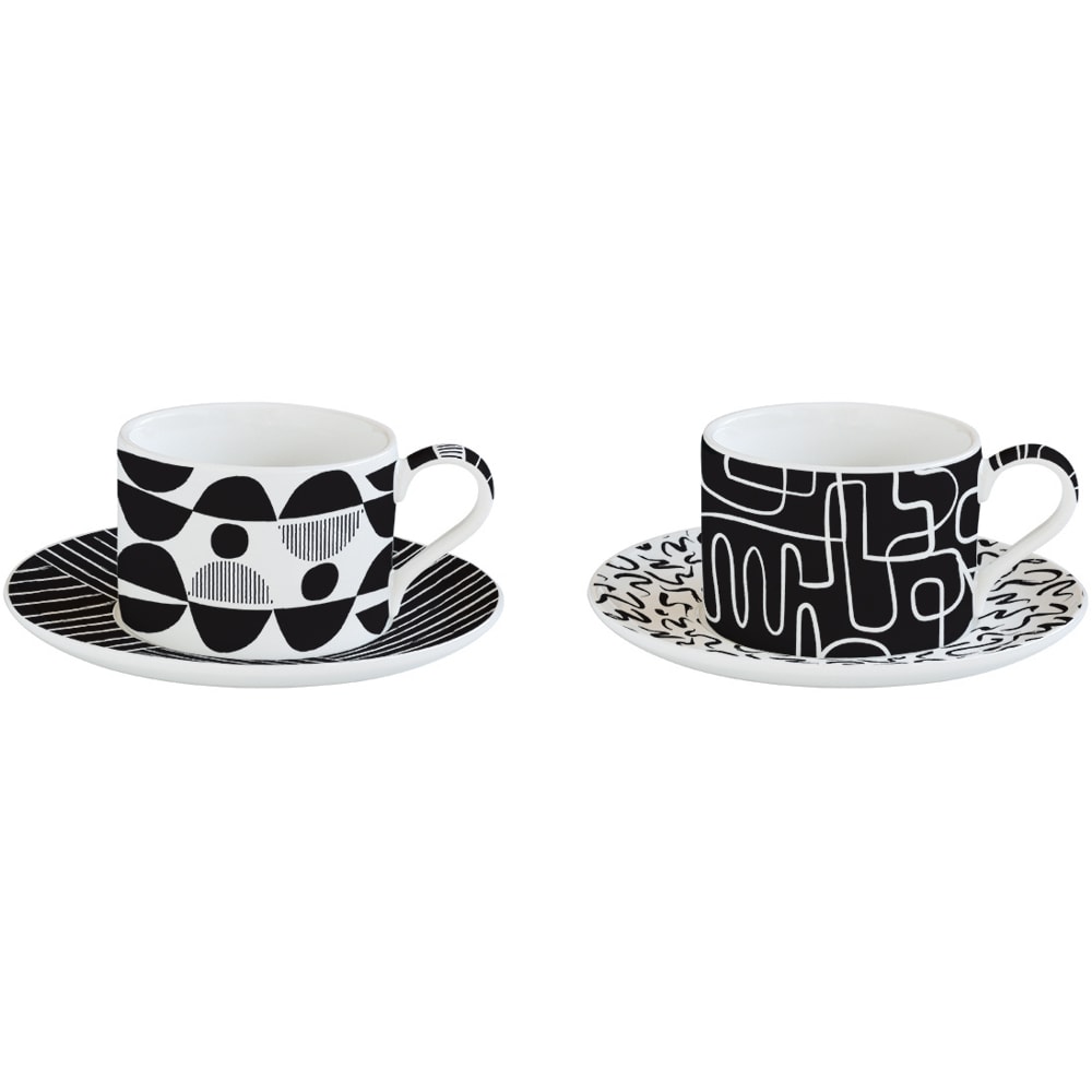 Set cani EASYLIFE Atmosphere, 4 piese, portelan, alb-negru