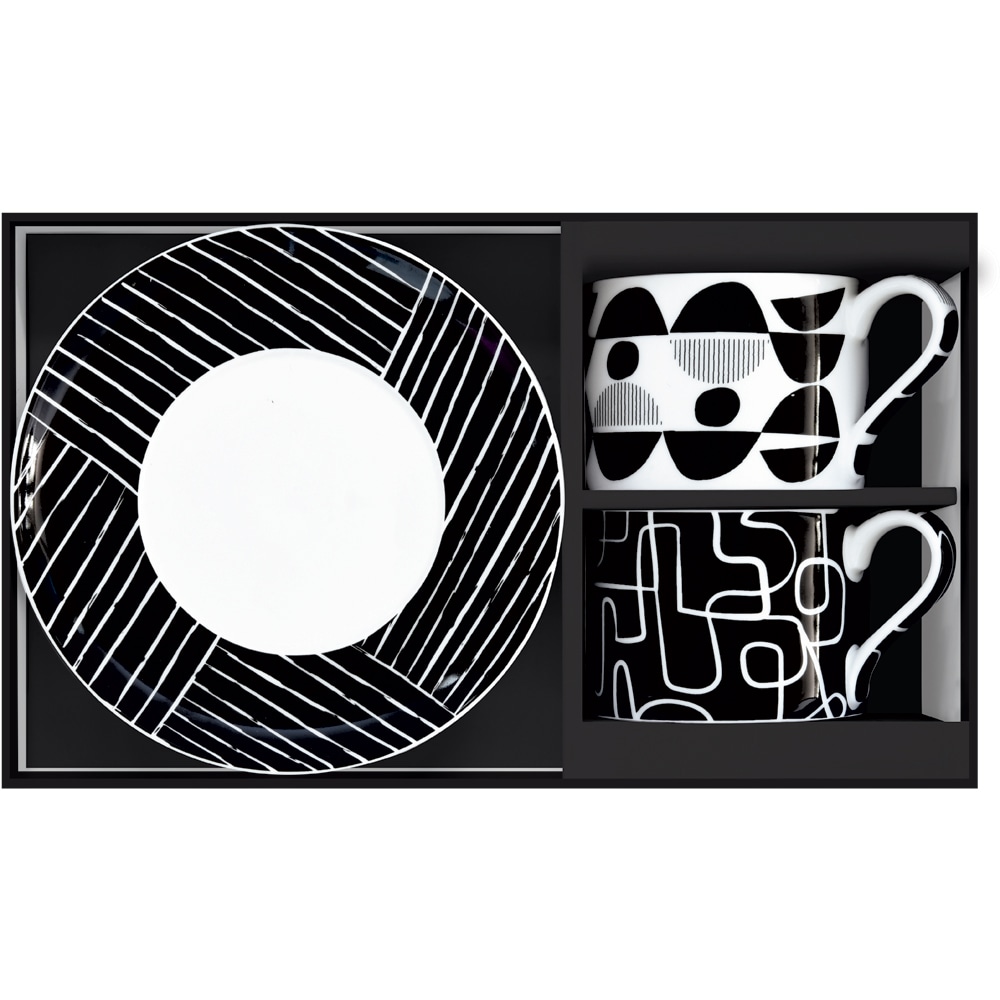 Set cani EASYLIFE Atmosphere, 4 piese, portelan, alb-negru