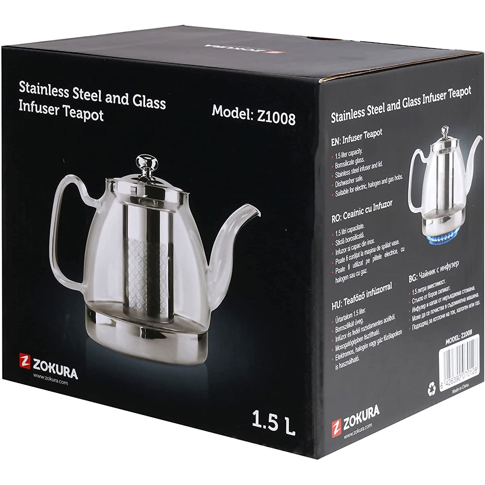 Ceainic ZOKURA Z1008, 1.5l, sticla, transparent