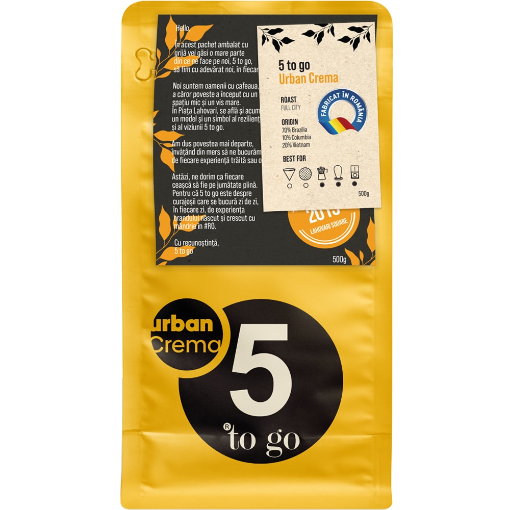 Cafea boabe 5 TO GO Urban Crema, 500g