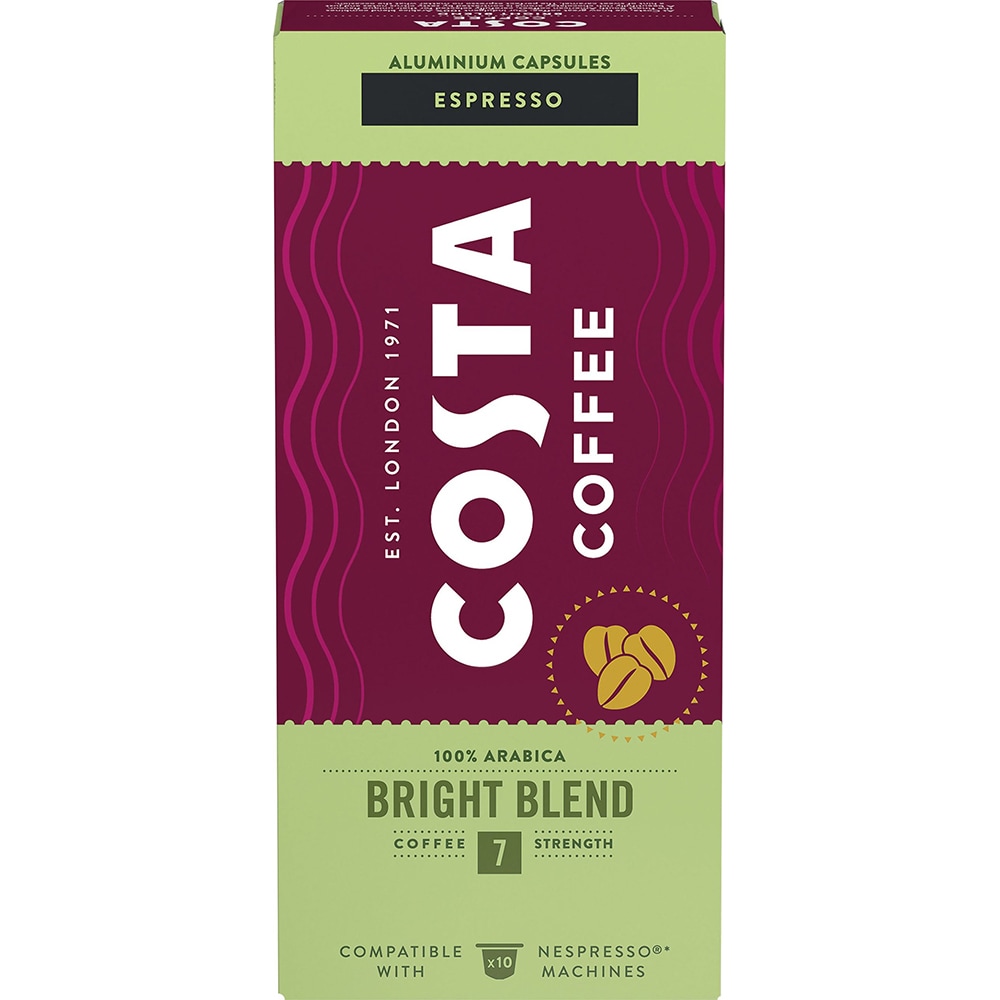 Capsule cafea COSTA COFFEE Bright Blend Espresso, compatibile Nespresso, 10 capsule, 57g