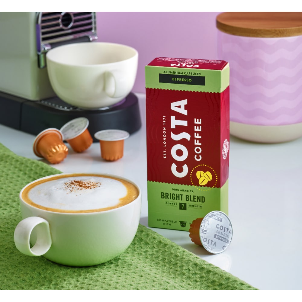 Capsule cafea COSTA COFFEE Bright Blend Espresso, compatibile Nespresso, 10 capsule, 57g
