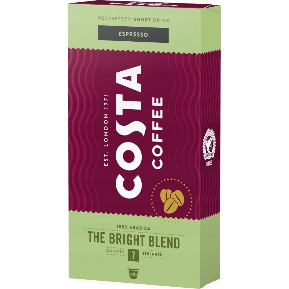 Capsule cafea COSTA COFFEE Bright Blend Espresso, compatibile Nespresso, 10 capsule, 57g