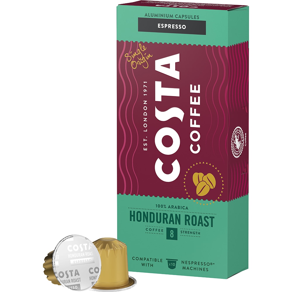 Capsule cafea COSTA COFFEE Honduran Roast, compatibile Nespresso, 10 capsule, 57g