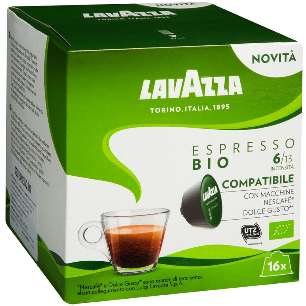 Capsule cafea LAVAZZA Espresso Bio, compatibile Dolce Gusto, 16 capsule, 128g