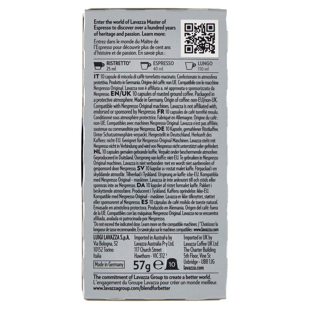 Capsule cafea LAVAZZA Espresso Maestro Ristretto, compatibile Nespresso, 10 capsule, 57g