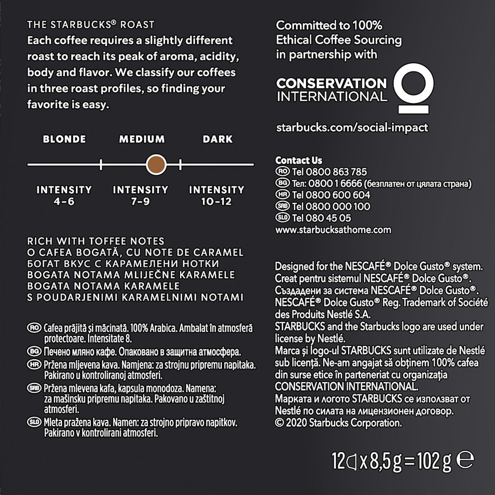Capsule cafea STARBUCKS Americano House Blend, compatibile Dolce Gusto, 12 capsule, 102g