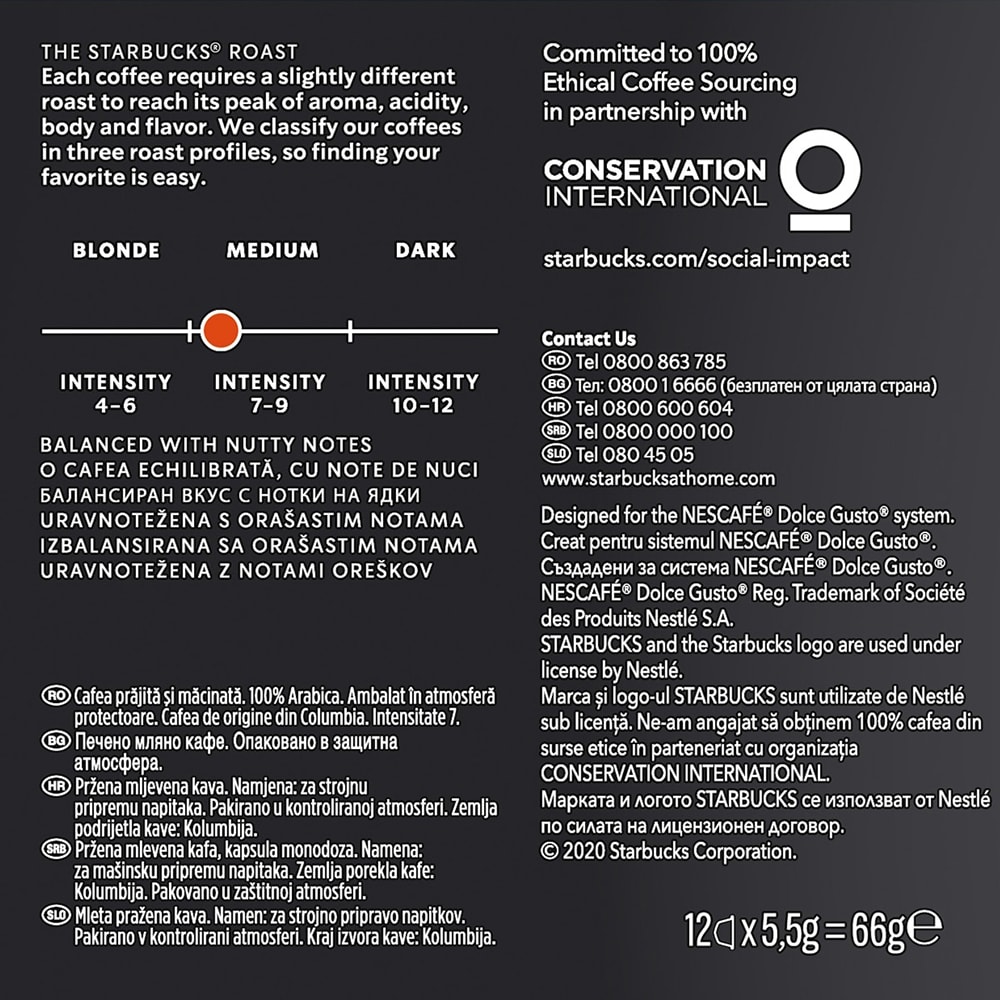 Capsule cafea STARBUCKS Espresso Single-Origin Colombia, compatibile Dolce Gusto, 12 capsule, 66g