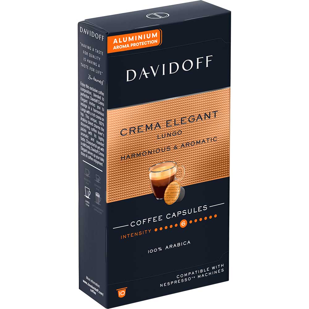 Capsule cafea DAVIDOFF Cafe Crema Lungo, compatibile Nespresso, 10 capsule, 55g