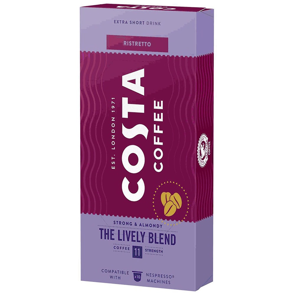 Capsule cafea COSTA COFFEE Lively Blend Ristretto, compatibile Nespresso, 10 capsule, 57g