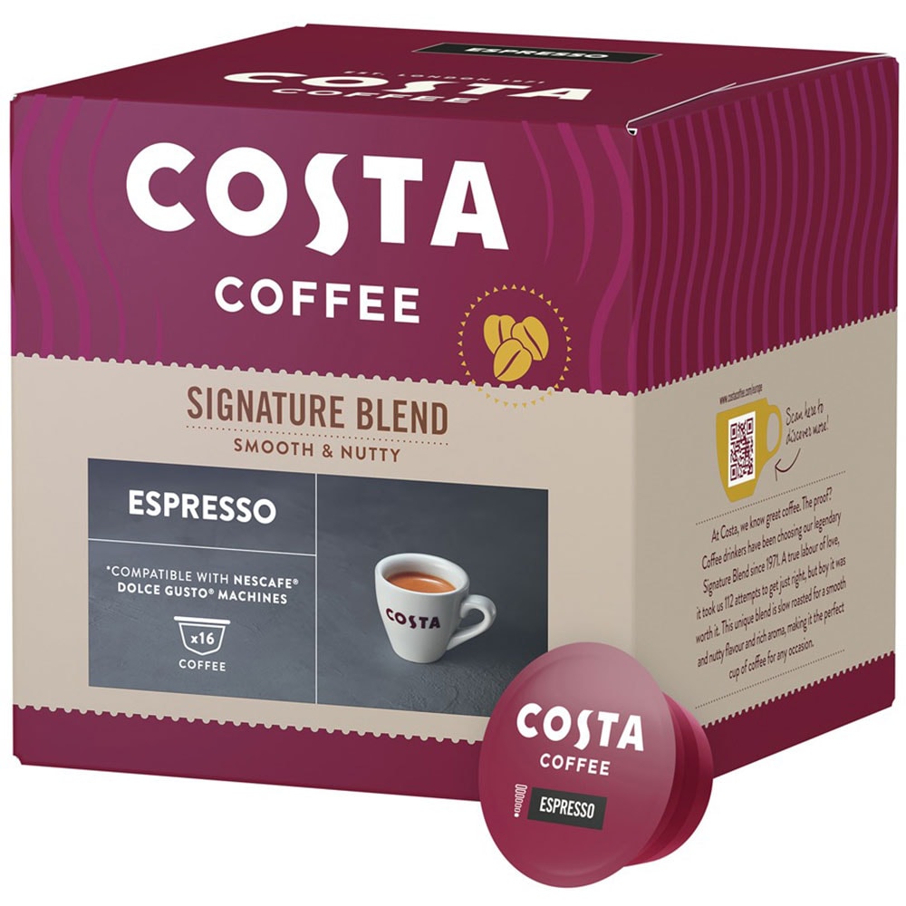 Capsule cafea COSTA COFFEE Signature Blend Espresso, compatibile Dolce Gusto, 16 capsule, 120g