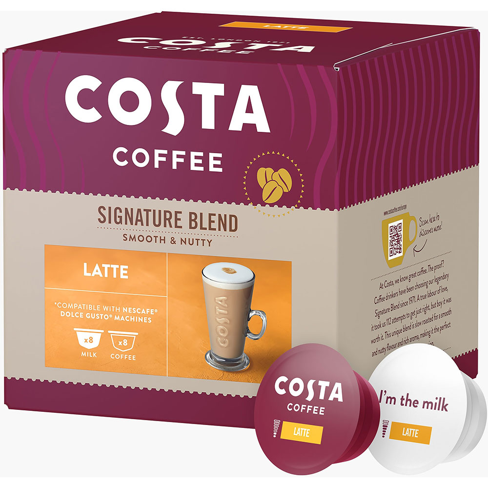 Capsule cafea COSTA COFFEE Signature Blend Latte, compatibile Dolce Gusto, 16 capsule, 182.4g