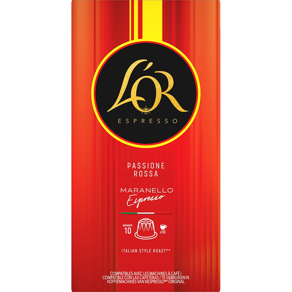 Capsule cafea L'OR Passione Rossa Maranello Espresso, compatibile Nespresso, 10 capsule, 52g