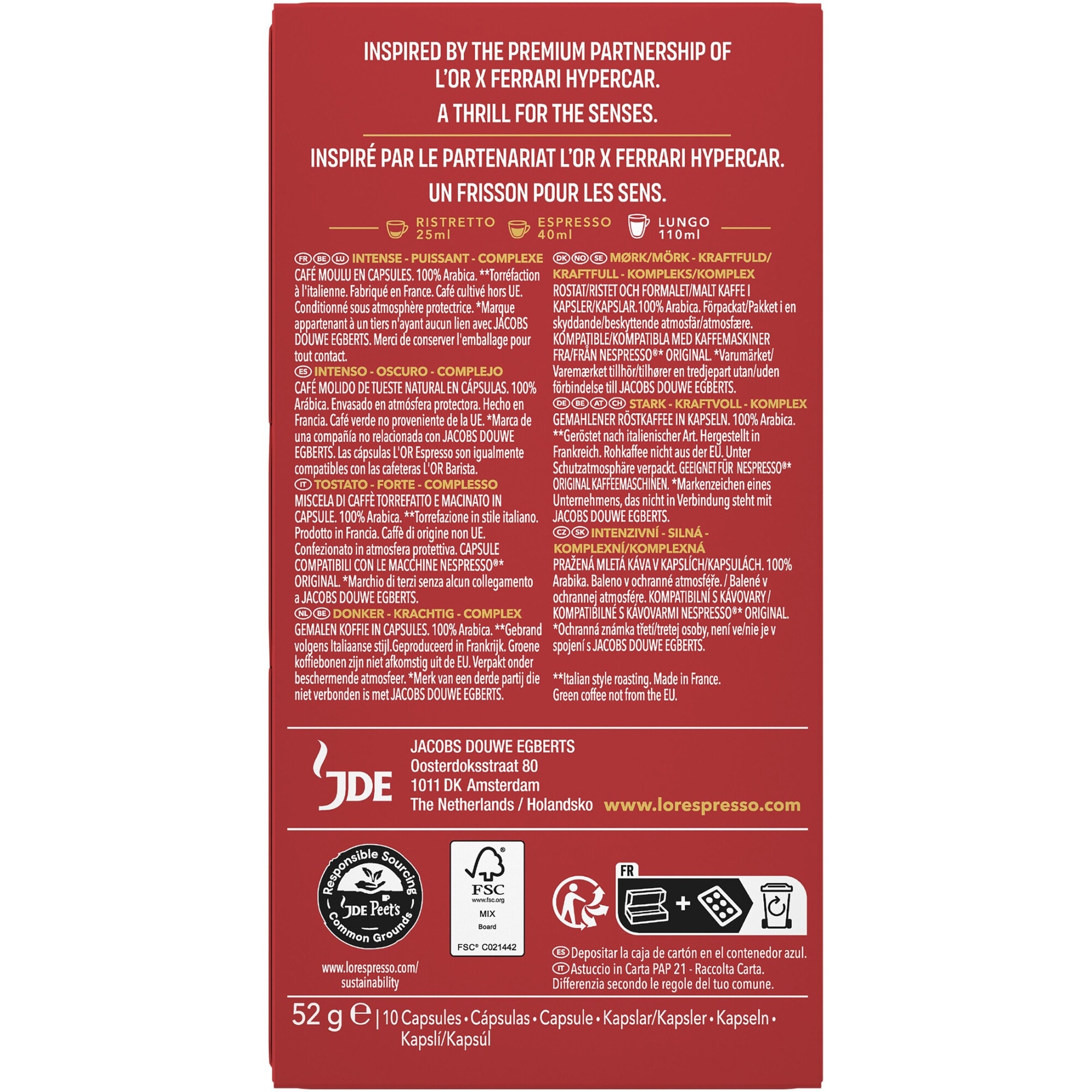 Capsule cafea L'OR Passione Rossa Imola Ristretto, compatibile Nespresso, 10 capsule, 52g