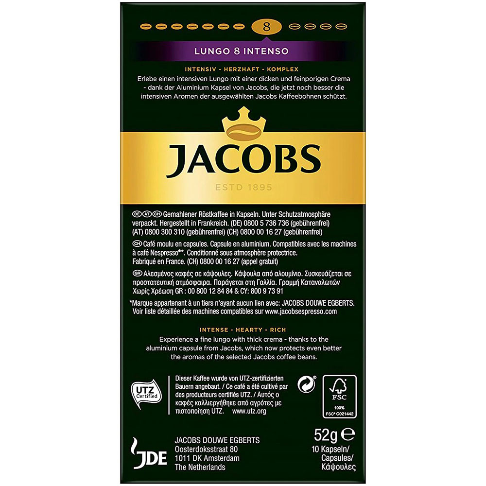 Capsule cafea JACOBS Lungo 8 Intenso, compatibile Nespresso, 10 capsule, 52g
