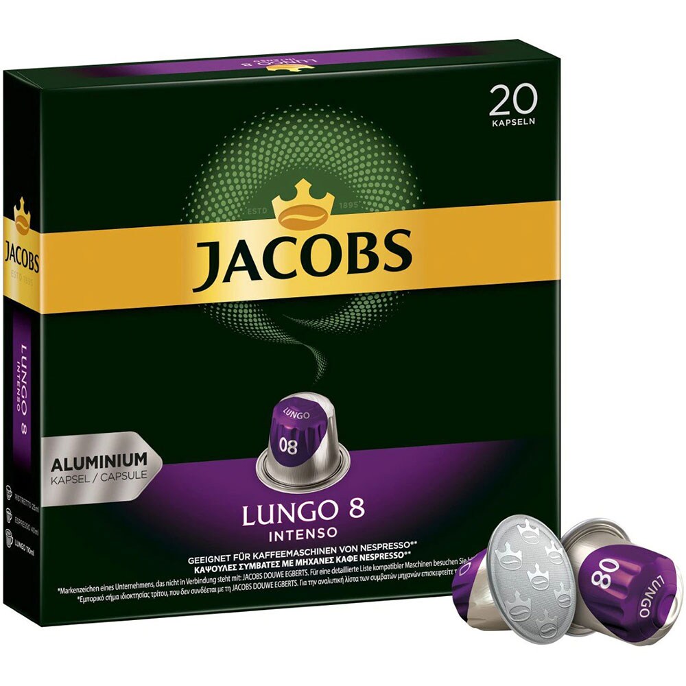 Capsule cafea JACOBS Lungo Intenso 8, compatibile Nespresso, 20 capsule, 104g