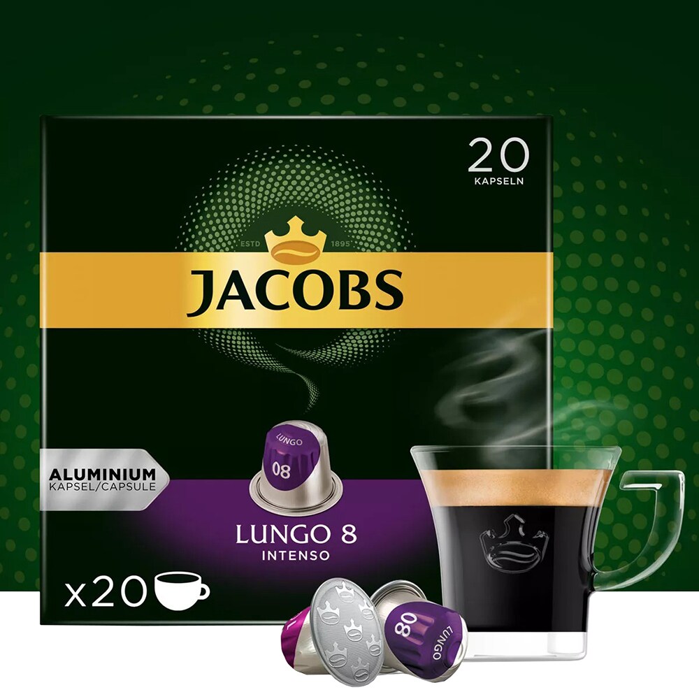 Capsule cafea JACOBS Lungo Intenso 8, compatibile Nespresso, 20 capsule, 104g