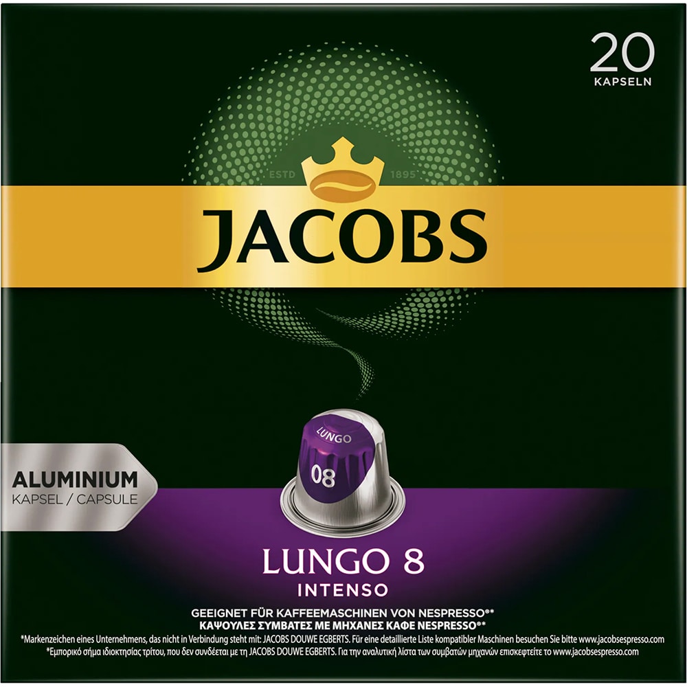 Capsule cafea JACOBS Lungo Intenso 8, compatibile Nespresso, 20 capsule, 104g