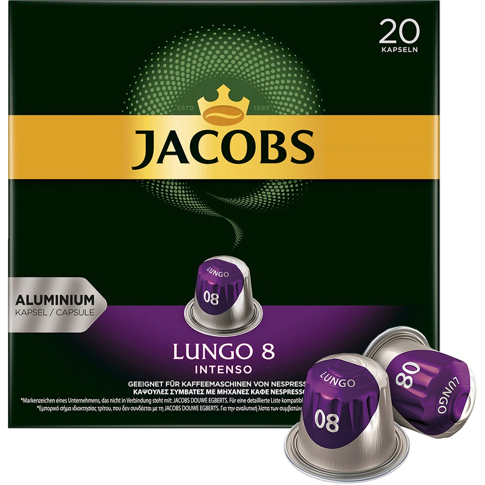 Capsule cafea JACOBS Lungo Intenso 8, compatibile Nespresso, 20 capsule, 104g