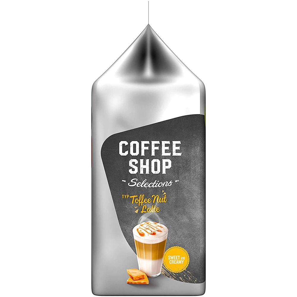 Capsule cafea TASSIMO Jacobs Coffee Shop Toffee Nut Latte, 8 capsule cafea + 8 capsule lapte, 268g
