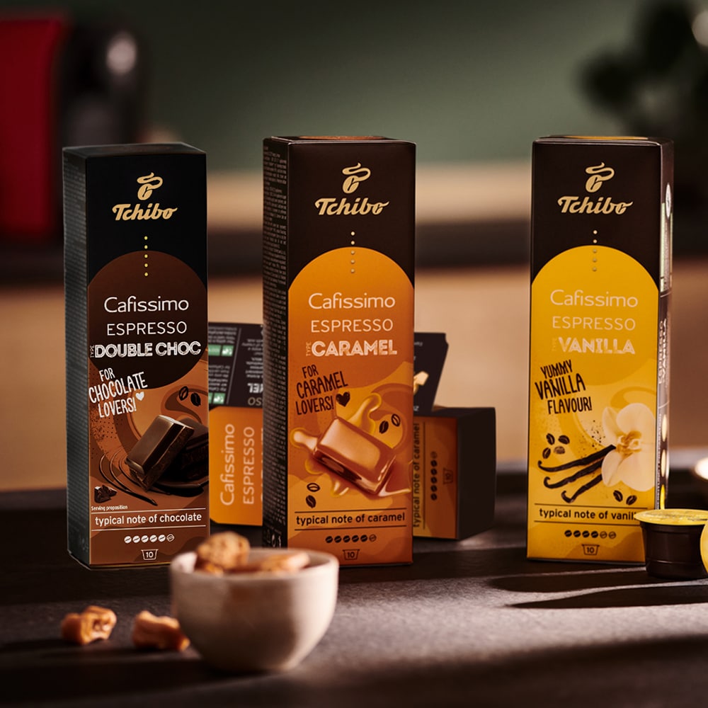 Capsule cafea TCHIBO Espresso Caramel, compatibile Cafissimo, 10 capsule, 75g